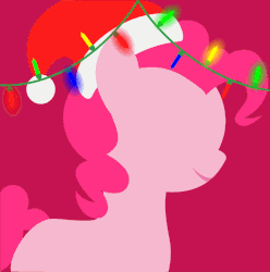 Size: 795x800 | Tagged: source needed, safe, artist:arifproject, edit, part of a set, pinkie pie, earth pony, pony, g4, animated, arif's christmas pones, christmas lights, cute, derpibooru background pony icon, female, garland, gif, happy, hat, lights, lineless, mare, minimalist, pink background, santa hat, simple background, smiling, solo