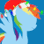Size: 795x800 | Tagged: safe, artist:arifproject, edit, part of a set, rainbow dash, pegasus, pony, g4, animated, arif's christmas pones, beautiful, blue background, christmas lights, cute, derpibooru background pony icon, female, garland, gif, happy, hat, lights, lineless, mare, minimalist, santa hat, simple background, smiling, solo, spread wings, wings