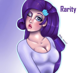 Size: 1024x959 | Tagged: safe, artist:shugoii, rarity, human, g4, breasts, busty rarity, cleavage, clothes, duckface, eyeshadow, female, humanized, kissy face, makeup, one eye closed, shirt, solo, wink