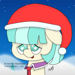 Size: 2000x2000 | Tagged: safe, artist:stargamer8, coco pommel, pony, g4, christmas, cocobetes, cute, female, hat, heart, heart eyes, high res, necktie, pine tree, santa hat, snow, solo, tree, wingding eyes