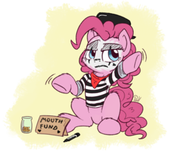 Size: 2454x2160 | Tagged: safe, artist:pirill, pinkie pie, pony, g4, magic duel, 30 minute art challenge, clothes, female, high res, mime, no mouth, no nose, simple background, solo