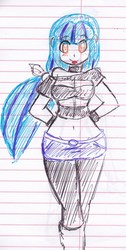 Size: 1093x2165 | Tagged: safe, artist:elgatosabio, sonata dusk, equestria girls, g4, belly button, blushing, clothes, female, lined paper, looking at you, midriff, miniskirt, pantyhose, ponytail, short shirt, skirt, solo, tongue out, traditional art, younger