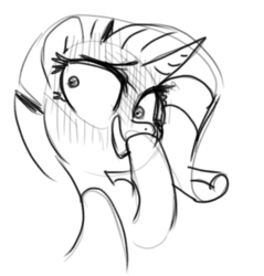 Size: 498x520 | Tagged: safe, artist:tess, rarity, pony, g4, blushing, female, grayscale, laughing, monochrome, noblewoman's laugh, ojou, sketch, solo