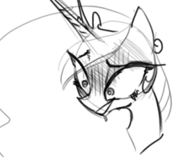 Size: 415x375 | Tagged: safe, artist:tess, princess celestia, pony, g4, blushing, drool, female, grayscale, monochrome, sketch, solo