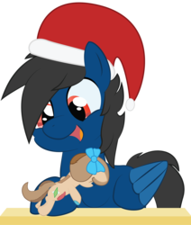 Size: 2000x2358 | Tagged: safe, artist:mintysketch, oc, oc only, oc:raggie, oc:redd, original species, pegasus, pony, happy, hat, high res, hug, minty's christmas ponies, open mouth, santa hat, simple background, transparent background, vector
