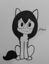 Size: 1014x1312 | Tagged: safe, artist:tjpones, frog, frog pony, pony, black and white, grayscale, monochrome, my hero academia, ponified, quirked pony, ribbit, sitting, solo, tsuyu asui