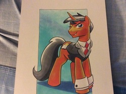 Size: 2592x1936 | Tagged: safe, oc, oc only, oc:sol sunset, pony, unicorn, clothes, solo, suit