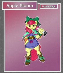 Size: 1688x1950 | Tagged: safe, artist:brownie-bytes, apple bloom, earth pony, anthro, unguligrade anthro, g4, crossover, cutie mark, female, final fantasy, green mage, solo, the cmc's cutie marks