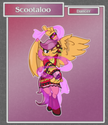 Size: 1688x1950 | Tagged: safe, artist:brownie-bytes, scootaloo, anthro, unguligrade anthro, g4, crossover, cutie mark, dancer, female, final fantasy, solo, the cmc's cutie marks