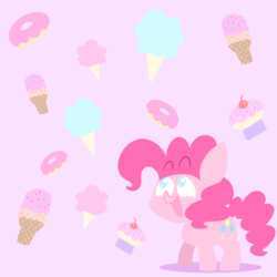 Size: 5000x5000 | Tagged: safe, artist:typhwosion, pinkie pie, earth pony, pony, g4, absurd resolution, chibi, cotton candy, donut, female, food, ice cream, ice cream cone, lineless, looking up, mare, solo