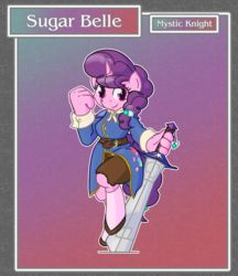 Size: 1688x1950 | Tagged: safe, artist:brownie-bytes, sugar belle, anthro, unguligrade anthro, g4, crossover, female, final fantasy, mystic knight, solo, sword, weapon