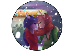 Size: 2400x1800 | Tagged: safe, artist:maria-fly, oc, oc only, oc:artline, oc:cosmia nebula, anthro, clothes, scarf, shared clothing, shared scarf, simple background, snow, transparent background