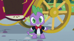 Size: 445x250 | Tagged: safe, screencap, applejack, fluttershy, pinkie pie, rainbow dash, rarity, spike, twilight sparkle, g4, season 1, the best night ever, animated, apple carriage, at the gala, canterlot, carriage, castle, clothes, dress, fireworks, gala dress, gif, mane seven, mane six