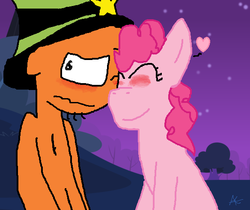 Size: 584x490 | Tagged: safe, artist:sansisk, pinkie pie, g4, awkward, blushing, bonding, boyfriend and girlfriend, couple, crossover, crossover shipping, crush, cute, daaaaaaaaaaaw, date, diapinkes, duo, eyes closed, female, flirtie pie, flirting, having a moment, heart, heartwarming, how romantic, in love, interspecies, love, lovesick, male, nervous, night, not sure if want, nuzzling, one eye closed, personal space invasion, pinker, public display of affection, romantic, shipping, smiling on the inside, straight, sweet dreams fuel, this will end in kisses, together forever, true love, uncomfortable, unsure, wander (wander over yonder), wander over yonder