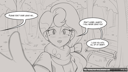 Size: 1920x1080 | Tagged: safe, artist:burning-heart-brony, pinkie pie, equestria girls, g4, autumn, beautiful, bench, female, grayscale, monochrome, park, perspective, romance, solo, talking to viewer, tree