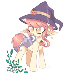 Size: 2806x3272 | Tagged: safe, artist:hawthornss, oc, oc only, oc:hallow's eve, original species, cute, hat, high res, simple background, solo, starry eyes, transparent background, wingding eyes, witchfae