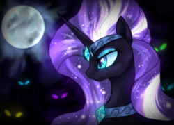 Size: 1511x1089 | Tagged: safe, artist:not-ordinary-pony, nightmare rarity, g4, darkness, female, full moon, glowing eyes, moon, queen, solo focus