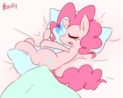 Size: 1777x1422 | Tagged: safe, artist:akainu_pony, pinkie pie, earth pony, pony, g4, cute, diapinkes, female, hug, pillow, sleeping, solo