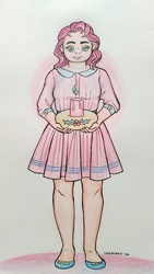 Size: 1350x2400 | Tagged: safe, artist:alexyorim, artist:nyanve, pinkie pie, g4, advent, candle, clothes, colored pencil drawing, dress, female, solo, traditional art