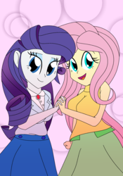 Size: 1400x2000 | Tagged: safe, artist:geraritydevillefort, fluttershy, rarity, equestria girls, g4, clothes, duo, duo female, female, looking at you, smiling