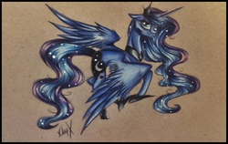 Size: 1044x661 | Tagged: safe, artist:xchrysalisssx, princess luna, pony, g4, female, simple background, solo, traditional art