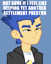 Size: 827x1024 | Tagged: safe, flash sentry, human, g4, exploitable meme, fallout, fallout 4, fry meme, male, meme, not sure if, preston garvey, solo