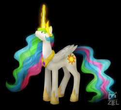 Size: 800x722 | Tagged: safe, artist:zeldaprincessgirl100, princess celestia, pony, g4, black background, concave belly, female, glowing horn, horn, simple background, solo