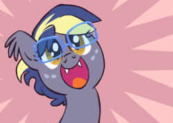 Size: 540x385 | Tagged: safe, artist:1trick, oc, oc only, oc:flitter batter, bat pony, pony, ask night stitch, adorkable, animated, cute, diabetes, dork, fangs, female, freckles, gif, glasses, looking at you, mare, ocbetes, open mouth, smiling, solo, talking