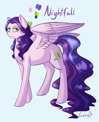Size: 2110x2600 | Tagged: safe, artist:gree3, oc, oc only, oc:nightfall, pegasus, pony, bow, female, hair bow, high res, mare, reference sheet, solo