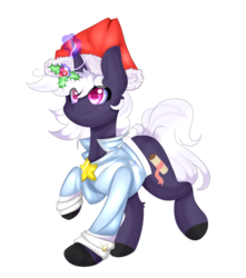 Size: 1125x1273 | Tagged: safe, artist:clefficia, oc, oc only, pony, unicorn, clothes, hat, holly, holly mistaken for mistletoe, magic, santa hat, solo