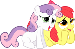 Size: 3111x2060 | Tagged: safe, artist:kishmond, apple bloom, sweetie belle, earth pony, pony, g4, the cutie mark chronicles, adorabloom, cute, daaaaaaaaaaaw, diasweetes, duo, duo female, female, filly, foal, high res, simple background, transparent background, vector