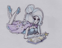 Size: 1200x935 | Tagged: safe, artist:marta4708, trixie, human, g4, book, female, humanized, reading, solo, traditional art, trixie's cape