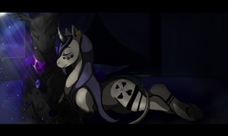 Size: 1000x600 | Tagged: safe, artist:phobos-ilungian, oc, oc only, oc:datura, oc:phobos, changeling, pony, unicorn, alternate universe, base used, couple, female, male, mare, moon, night, purple, shipping, stallion