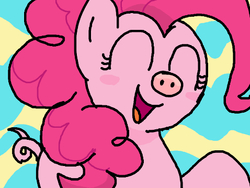 Size: 478x359 | Tagged: safe, artist:manulis, pinkie pie, earth pony, pig, pony, g4, eyes closed, female, happy, mare, open mouth, piggie pie, pigified, raised hoof, smiling, solo, species swap