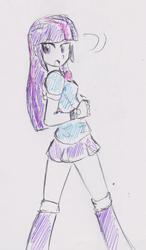 Size: 672x1152 | Tagged: safe, artist:elgatosabio, twilight sparkle, equestria girls, g4, female, looking back, simple background, solo, traditional art