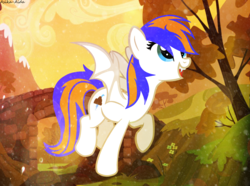 Size: 4680x3481 | Tagged: safe, artist:asika-aida, oc, oc only, bat pony, pony, absurd resolution, autumn, happy, solo