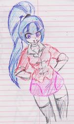 Size: 672x1120 | Tagged: safe, artist:elgatosabio, sonata dusk, equestria girls, g4, clothes, female, lined paper, ponytail, skirt, socks, solo, thigh highs, traditional art, zettai ryouiki