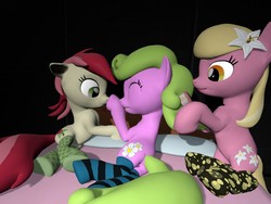 Size: 1400x1050 | Tagged: safe, artist:soad24k, daisy, flower wishes, lily, lily valley, roseluck, g4, 3d, boop, clothes, flower trio, gmod, socks, striped socks