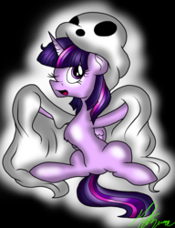 Size: 2200x2870 | Tagged: safe, artist:purple-ninja-kaylan, twilight sparkle, alicorn, ghost, pony, g4, bedsheet ghost, clothes, costume, female, high res, solo, twilight sparkle (alicorn)