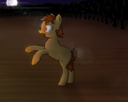 Size: 1174x938 | Tagged: safe, artist:gliconcraft, pony, female, field, fire, horrified, mare, moon, night, scared, solo