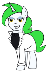 Size: 739x1116 | Tagged: safe, artist:feralroku, oc, oc only, oc:tessarect shine, pony, unicorn, 2017 community collab, derpibooru community collaboration, clothes, lab coat, simple background, smiling, solo, sweater, transparent background