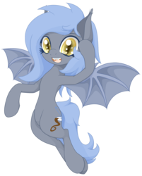 Size: 1280x1594 | Tagged: dead source, safe, artist:an-m, oc, oc only, oc:panne, bat pony, pony, bipedal, fangs, looking at you, pony oc, salute, simple background, smiling, solo, transparent background