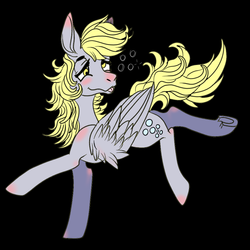 Size: 1024x1024 | Tagged: safe, artist:brainiac, derpy hooves, pegasus, pony, g4, black background, blushing, drunk, female, food, full body, mare, muffin, red nosed, simple background, solo
