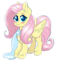 Size: 1393x1398 | Tagged: safe, artist:confetticakez, fluttershy, pegasus, pony, g4, blush sticker, blushing, chest fluff, clothes, cute, ear fluff, female, folded wings, looking at you, mare, pumkinroll is trying to murder us, scarf, shyabetes, simple background, smiling, smiling at you, solo, standing, three quarter view, unshorn fetlocks, white background, wings