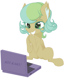 Size: 1280x1564 | Tagged: dead source, safe, artist:an-m, oc, oc only, pony, computer, eyes open, green eyes, laptop computer, pony oc, rule 63, simple background, sitting, solo, transparent background