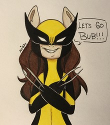 Size: 2305x2623 | Tagged: safe, artist:ameliacostanza, earth pony, pony, anti-hero, anti-heroine, bone spike projection, claws, clothes, confident, costume, crossover, grin, high res, laura kinney, marvel, ponified, smiling, solo, traditional art, wolverine, x-23