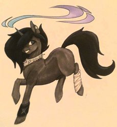 Size: 1024x1117 | Tagged: safe, artist:oneiria-fylakas, oc, oc only, pony, unicorn, choker, female, mare, missing cutie mark, solo, spiked choker, traditional art