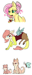 Size: 900x2109 | Tagged: dead source, safe, artist:shiny-cooler, oc, oc only, oc:harmony de agape, butterfly, cat, dog, hybrid, heart, interspecies offspring, offspring, parent:discord, parent:fluttershy, parents:discoshy, shapeshifting