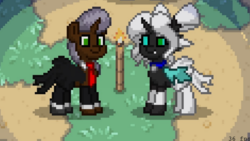 Size: 1176x661 | Tagged: safe, oc, oc only, oc:31st of recon, oc:steelworth highcastle, changeling, pony, pony town, bride, clothes, dress, groom, marriage, screenshots, suit, wedding, wedding dress