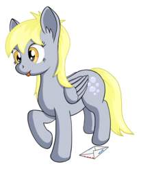 Size: 800x969 | Tagged: safe, artist:negasun, derpy hooves, pegasus, pony, g4, female, letter, mare, simple background, solo, tongue out, transparent background